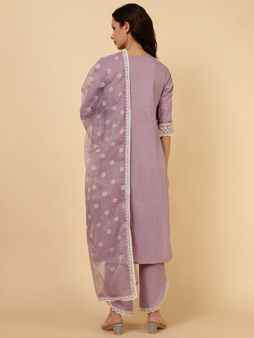 Floral Embroidery Kurta With Pants & Dupatta