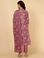 Floral Printed Kurta With Pants & Dupatta