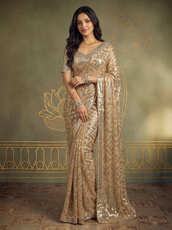 Beige Georgette Embroidered