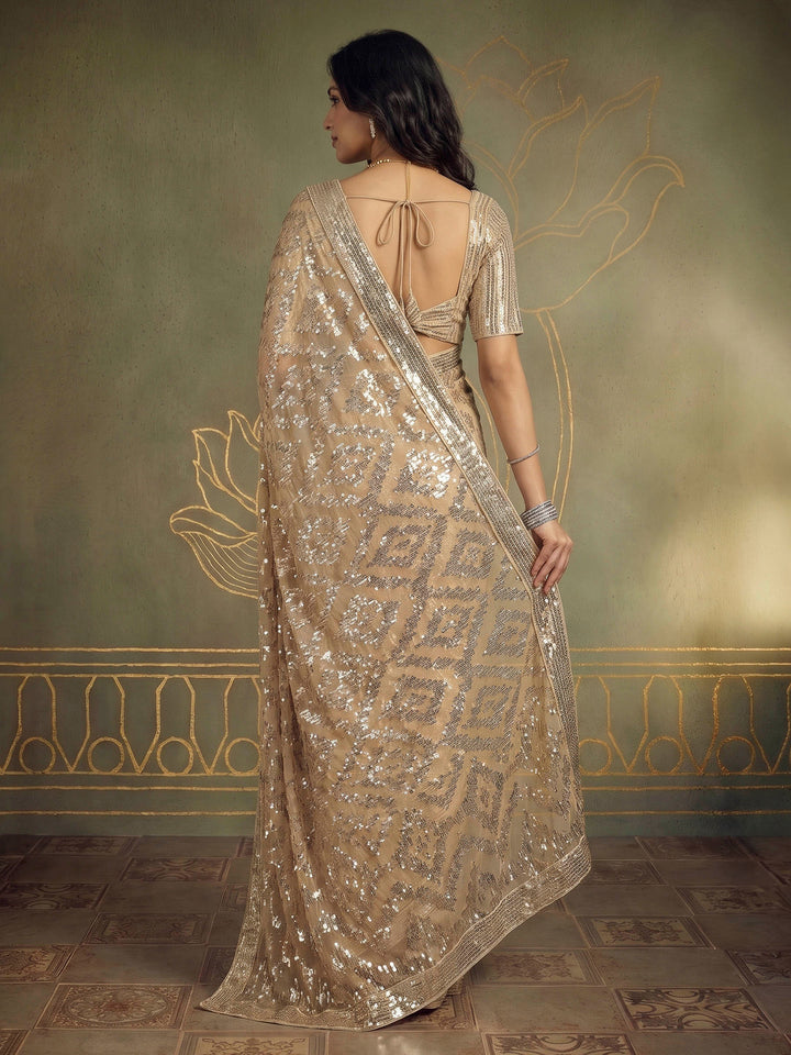 Beige Georgette Embroidered