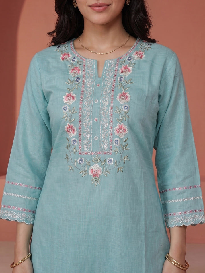 Firozee  Embroidered Linen Kurta Set