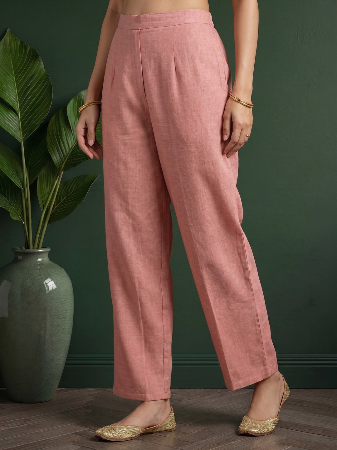 Dusty-Pink  Embroidered Linen Kurta Set