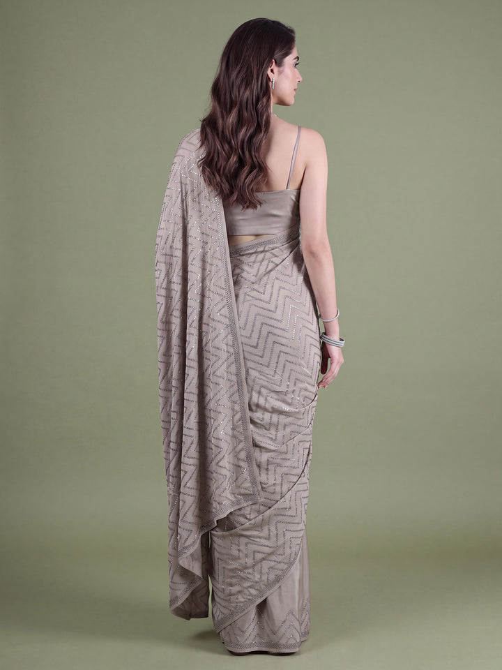 Mouse Satin Embroidered Saree