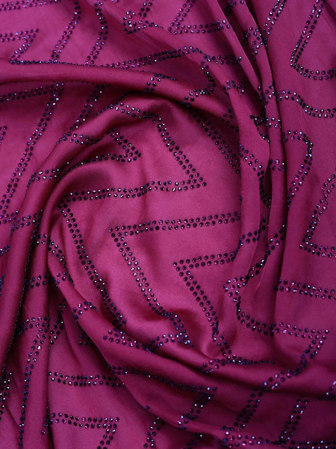 Wine Satin Embroidered Saree