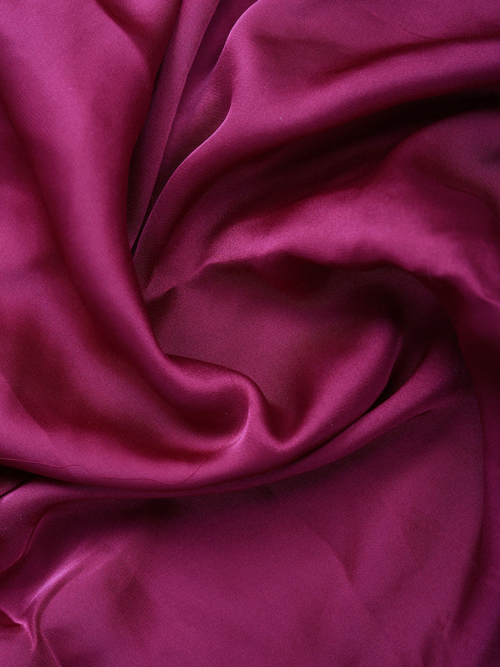 Wine Satin Embroidered Saree