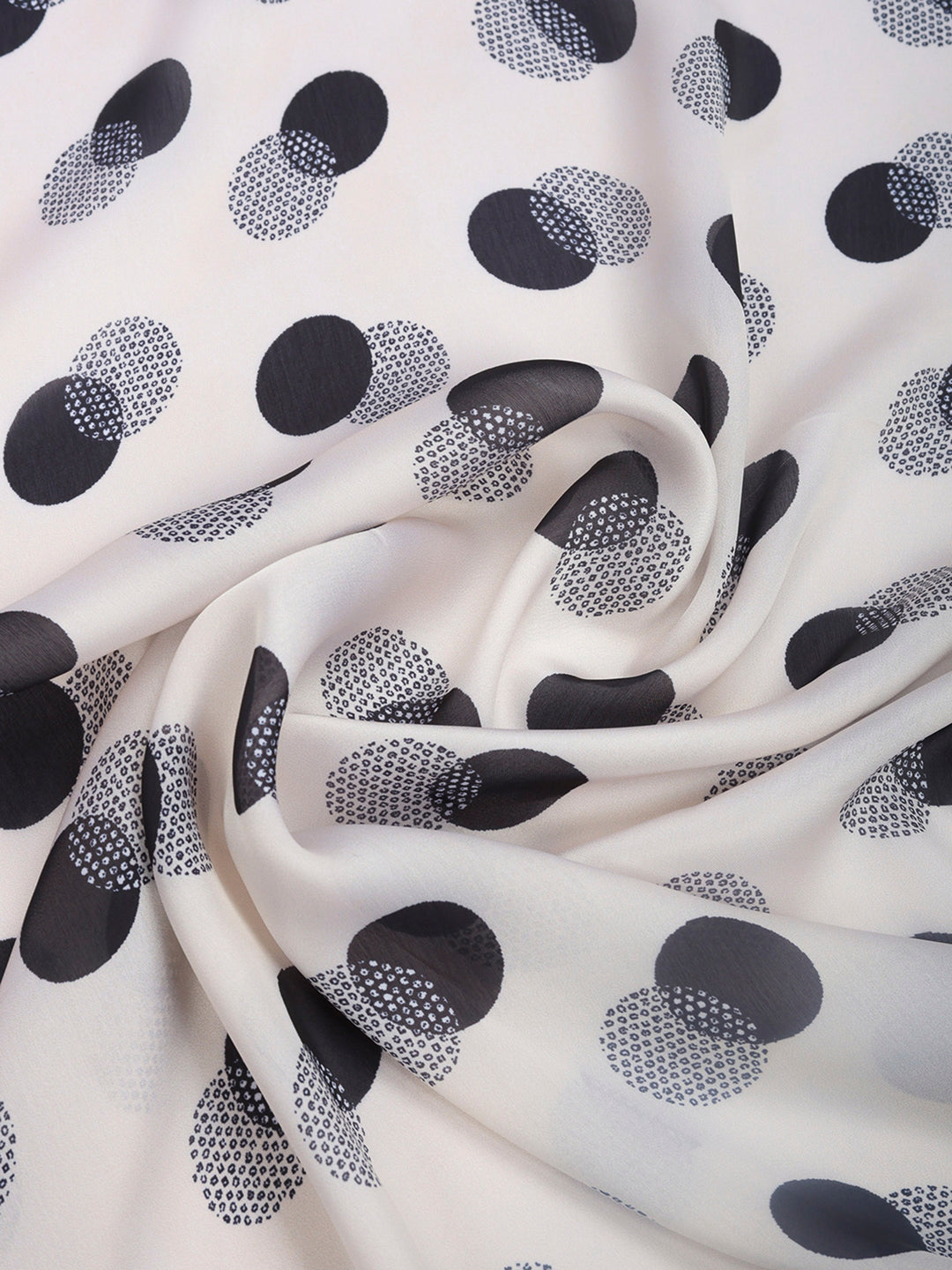 Cream With Black Polka Dot Printed Organza Saree