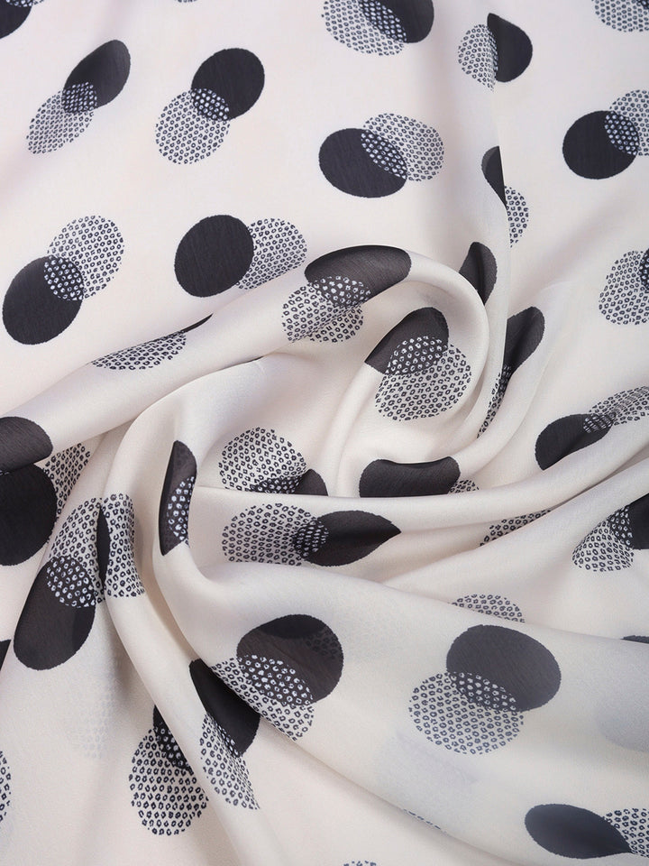 Cream With Black Polka Dot Printed Organza Saree