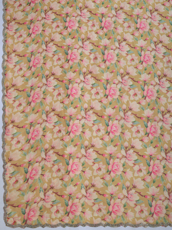 Mustard Organza Printed Saree