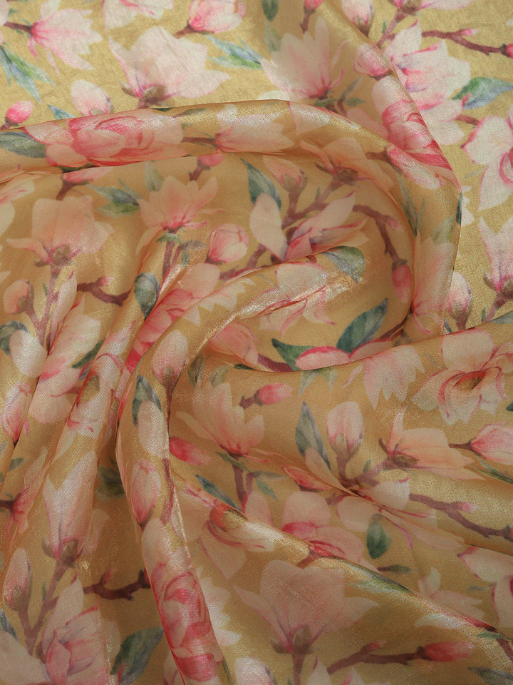 Mustard Organza Printed Saree