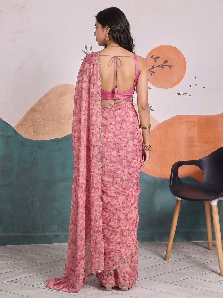Pink Organza Printed Saree