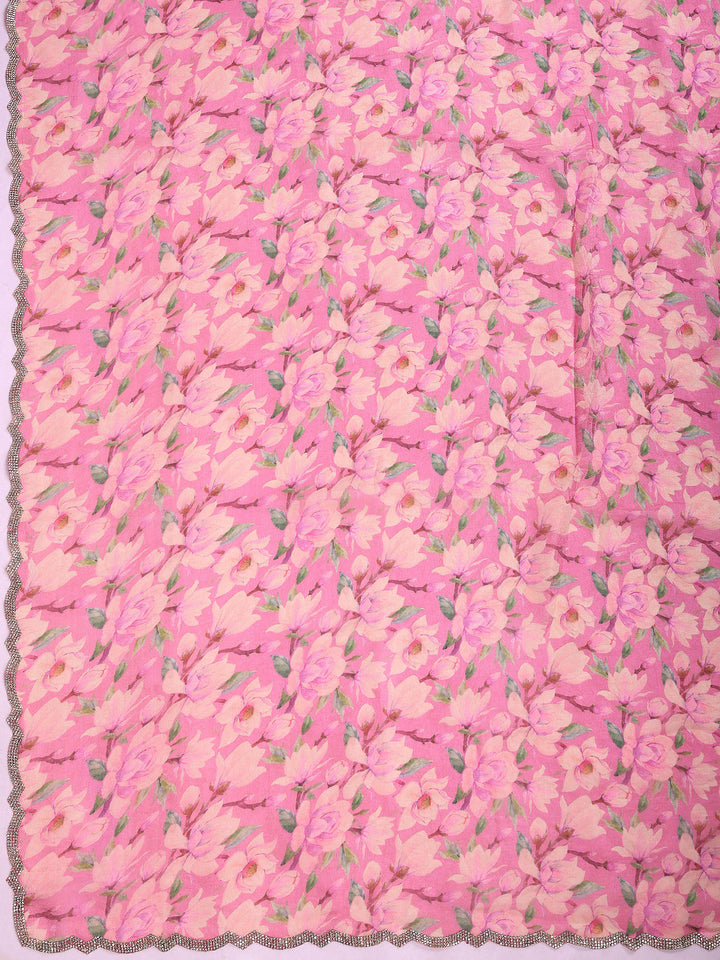 Pink Organza Printed Saree