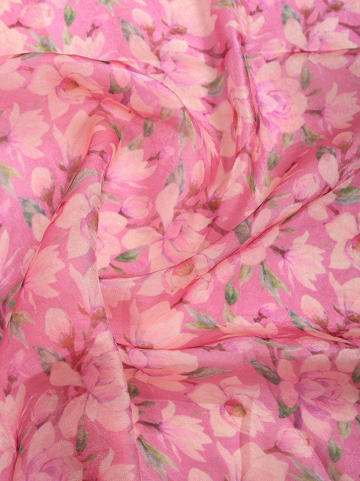 Pink Organza Printed Saree