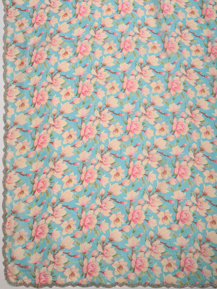 Sea-Green Organza Printed Saree