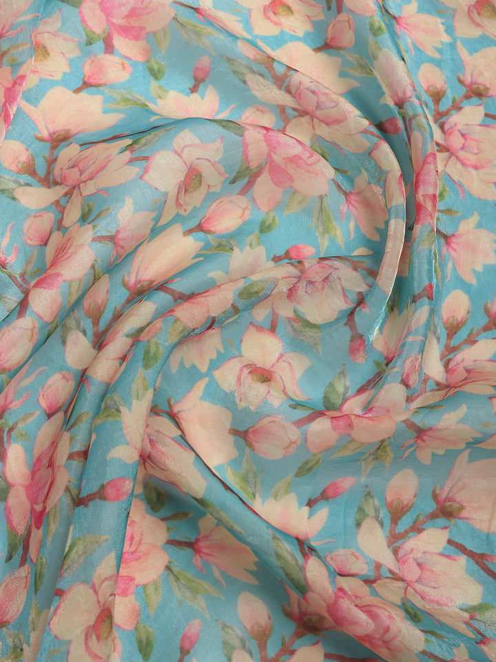 Sea-Green Organza Printed Saree