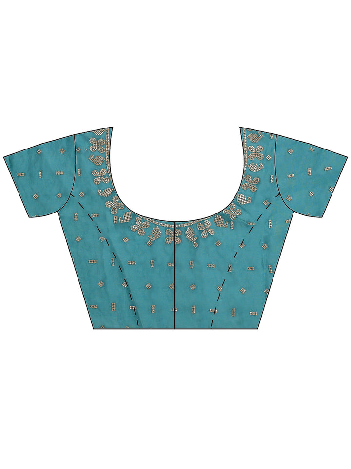 Sea-Green Organza Printed Saree