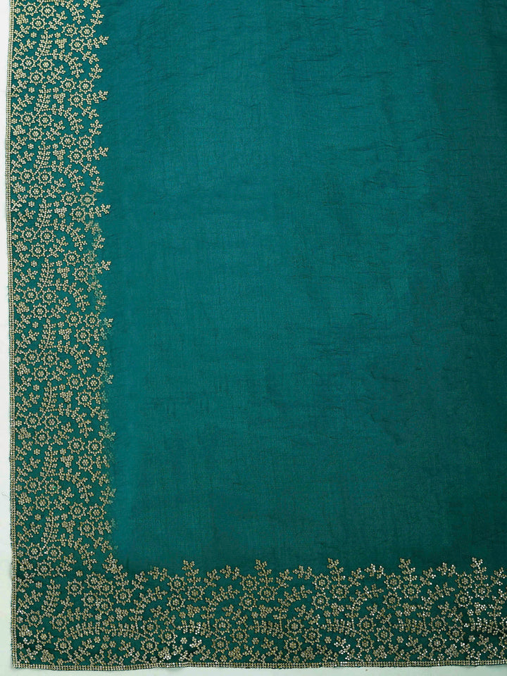 Bottle-Green Organza Embroidered Saree