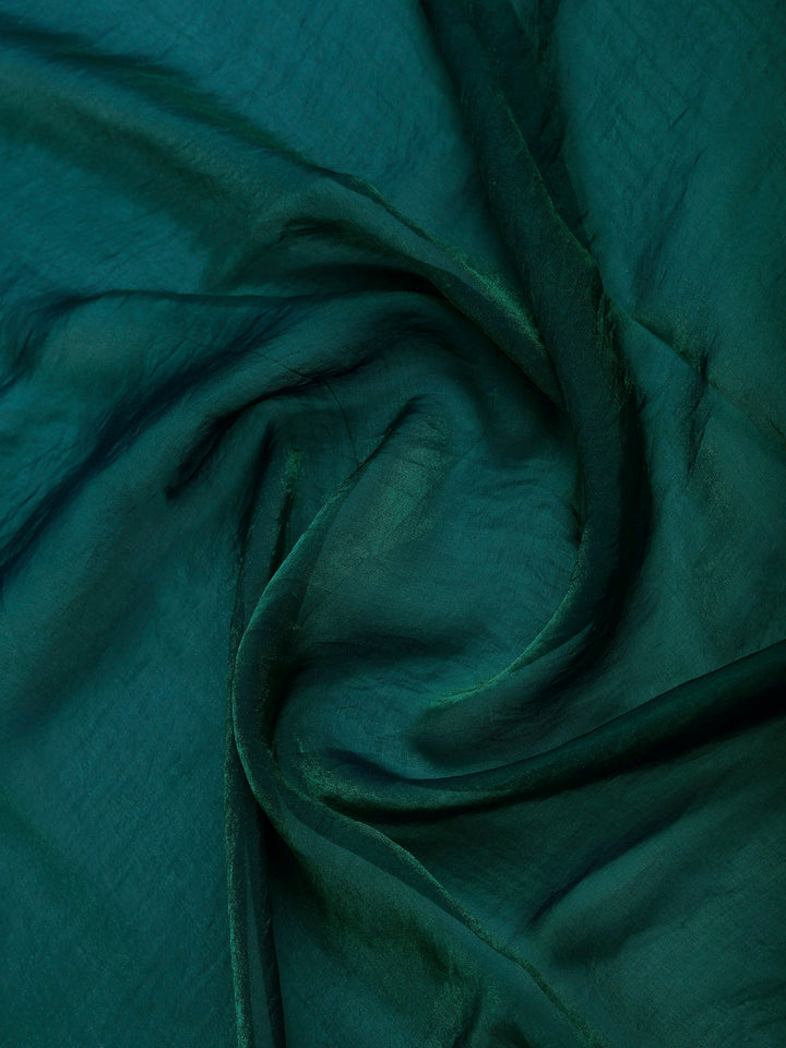 Bottle-Green Organza Embroidered Saree