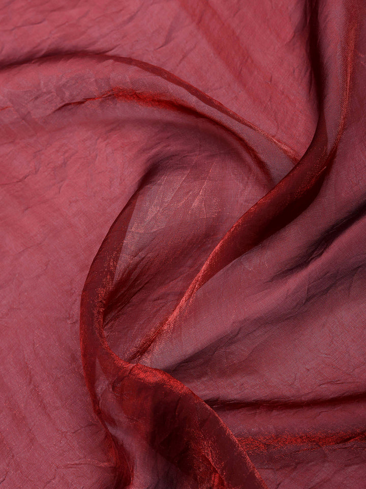Maroon Organza Embroidered Saree