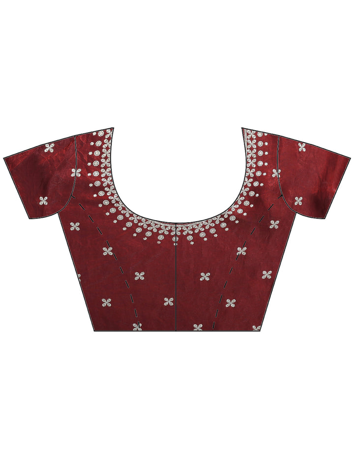 Maroon Organza Embroidered Saree