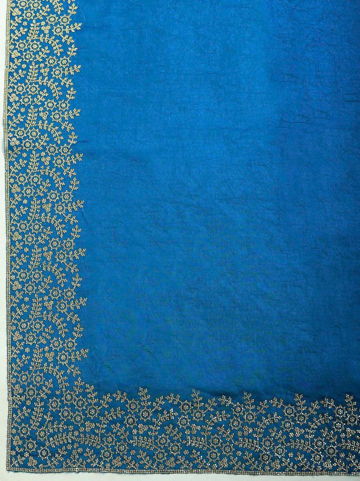 Peacock-Blue Organza Embroidered Saree