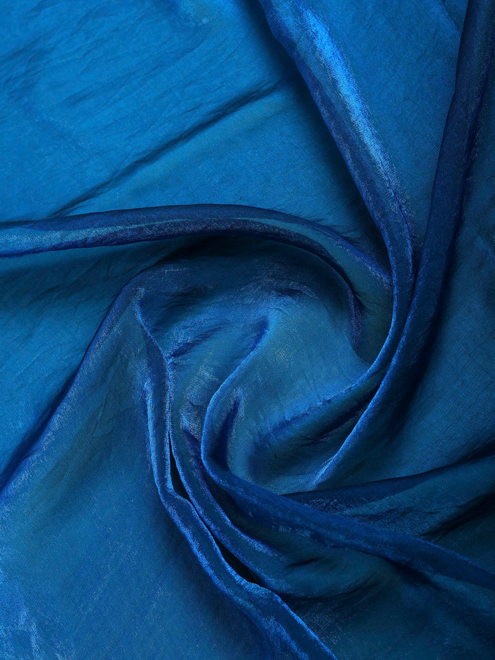 Peacock-Blue Organza Embroidered Saree