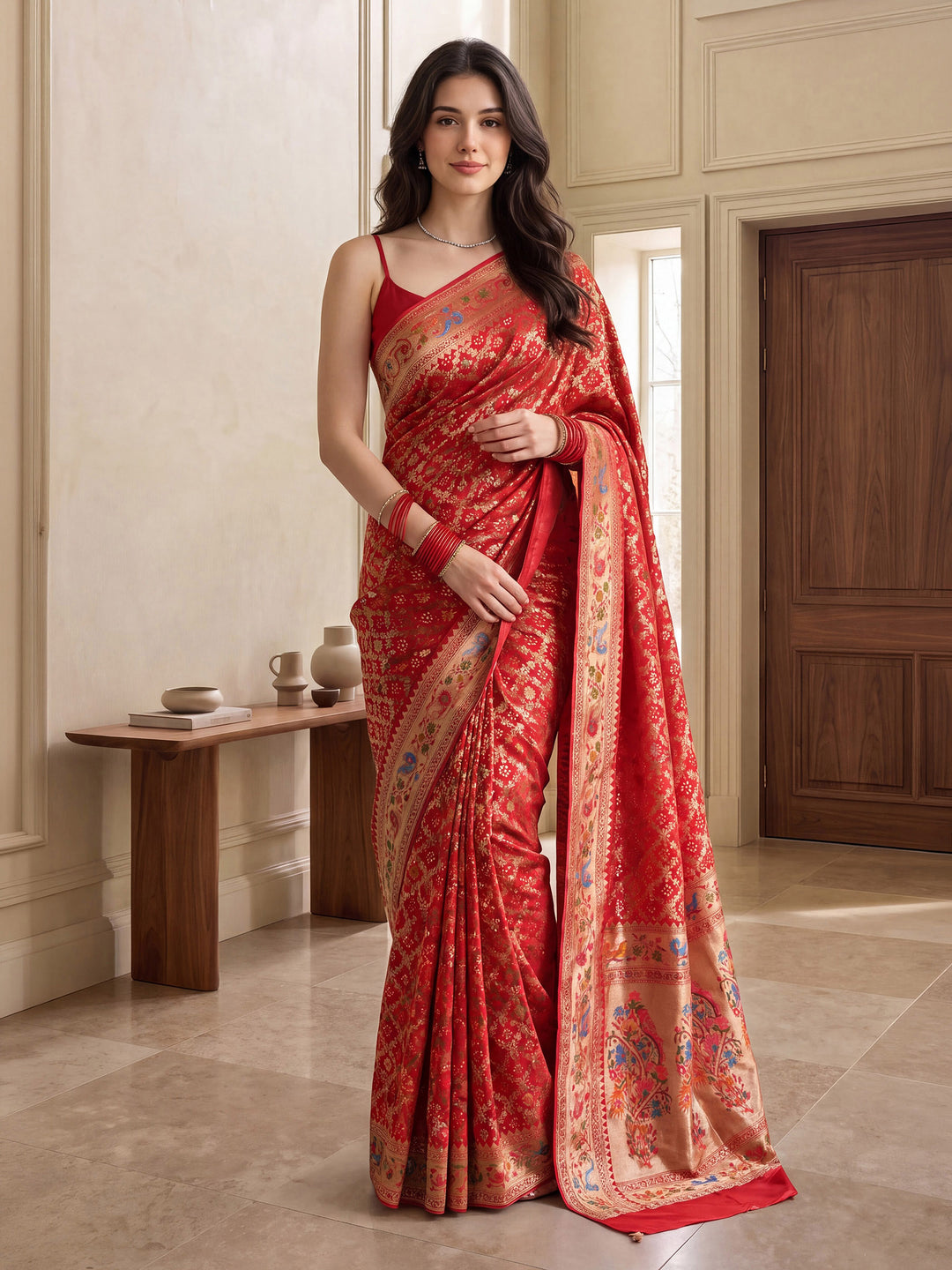 Rani Satin Woven Saree