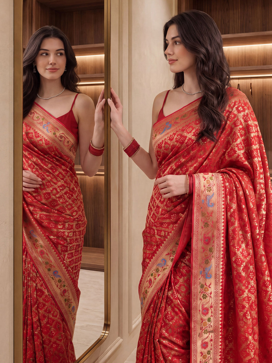 Rani Satin Woven Saree