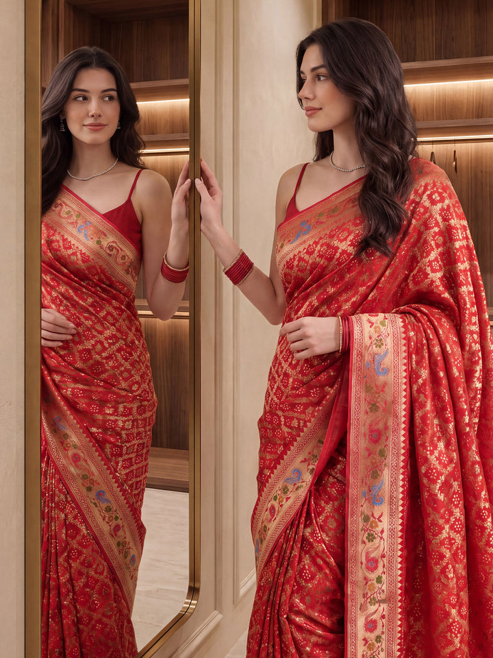 Rani Satin Woven Saree