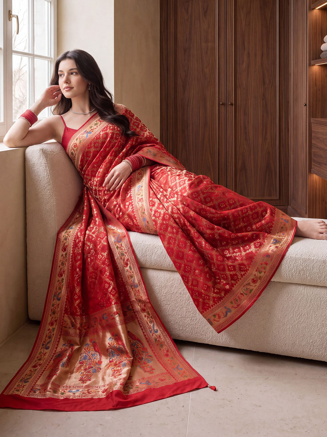 Rani Satin Woven Saree