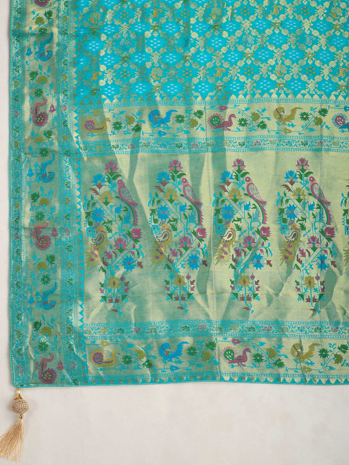 Sea Green Satin Woven Saree