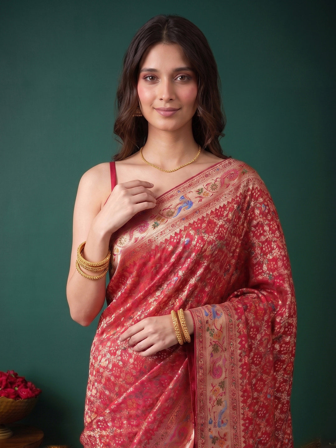 Rani Satin Woven Saree