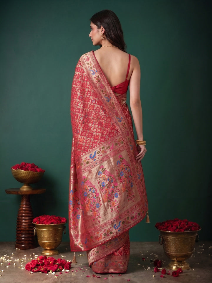 Rani Satin Woven Saree
