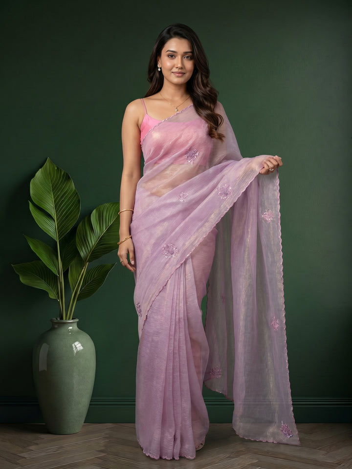 Lavender Embroidered Organza Saree