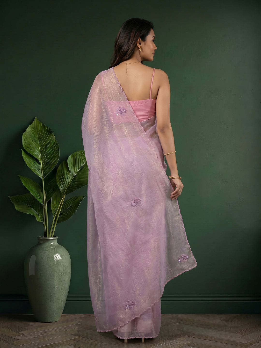 Lavender Embroidered Organza Saree