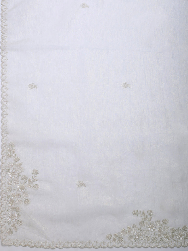 Cream Embroidered Organza Saree