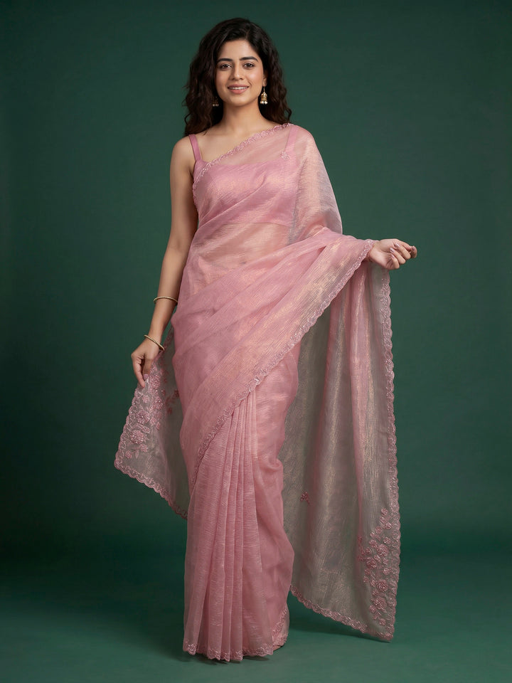 Pink Embroidered Organza Saree