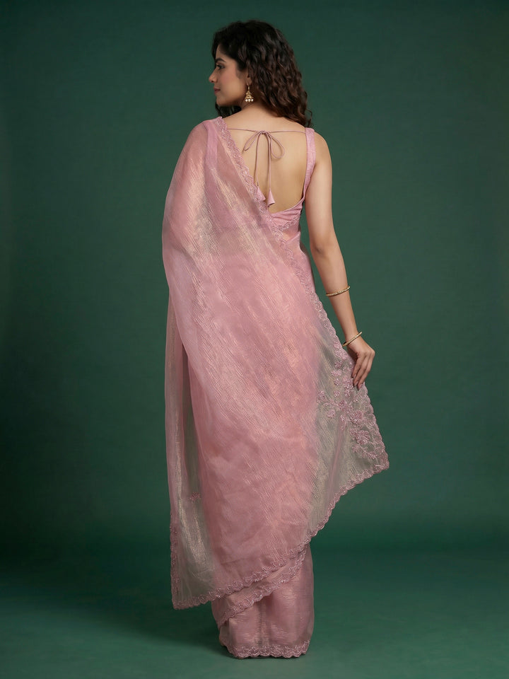 Pink Embroidered Organza Saree