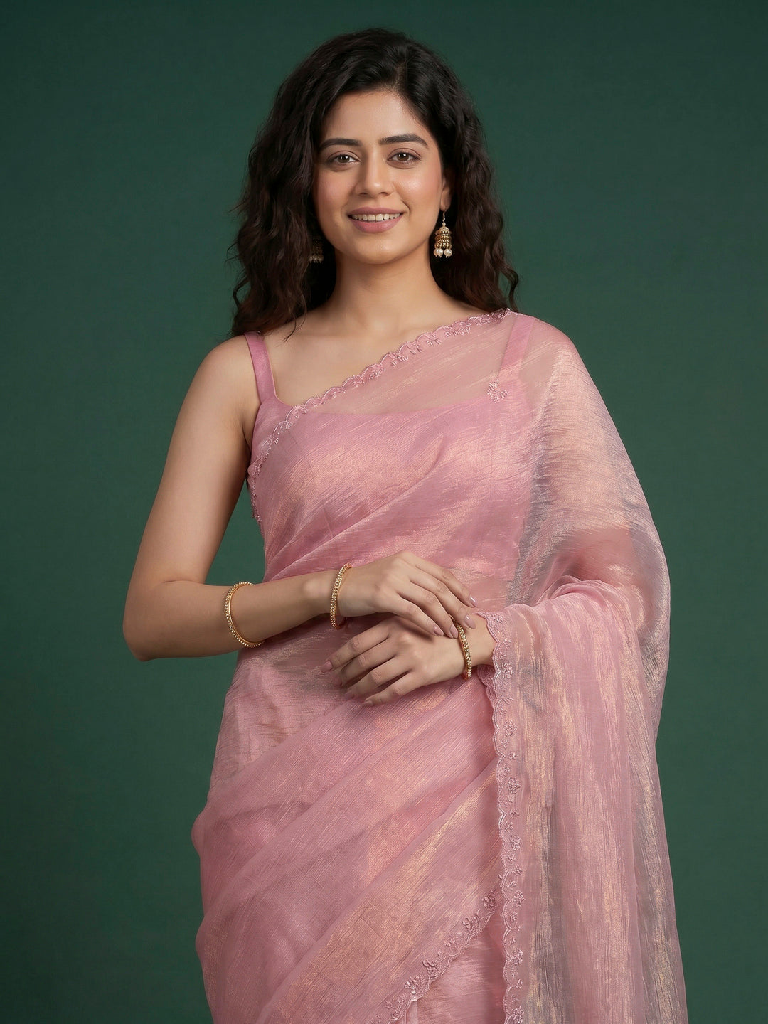 Pink Embroidered Organza Saree