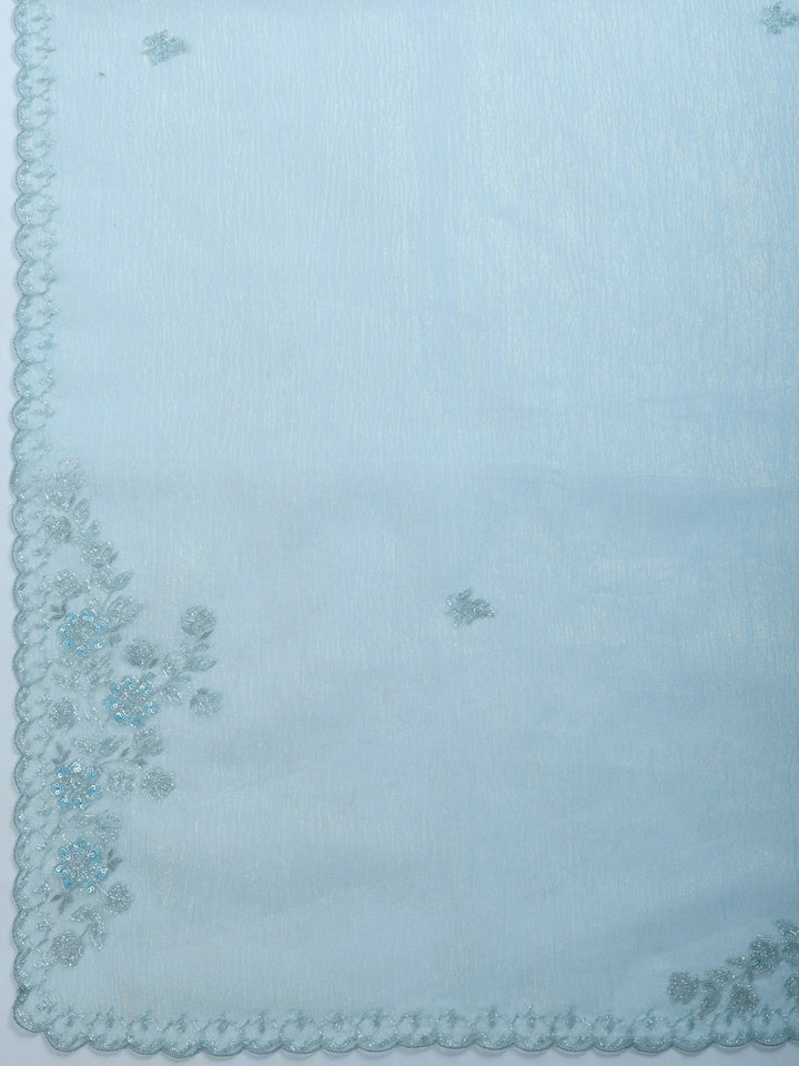 Sky Blue Embroidered Organza Saree
