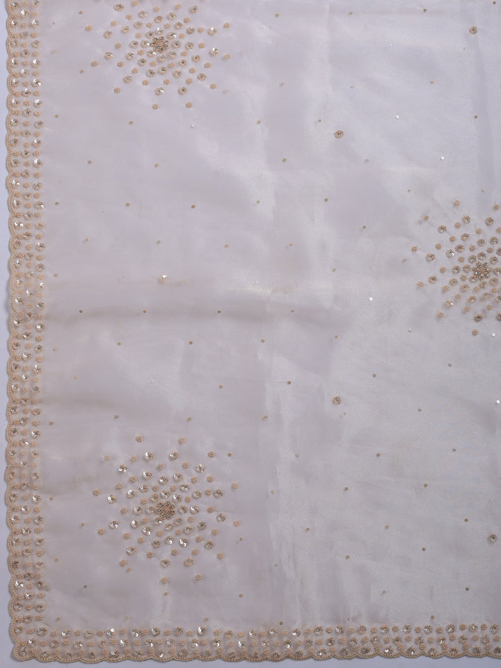 Cream Embroidered Organza Saree