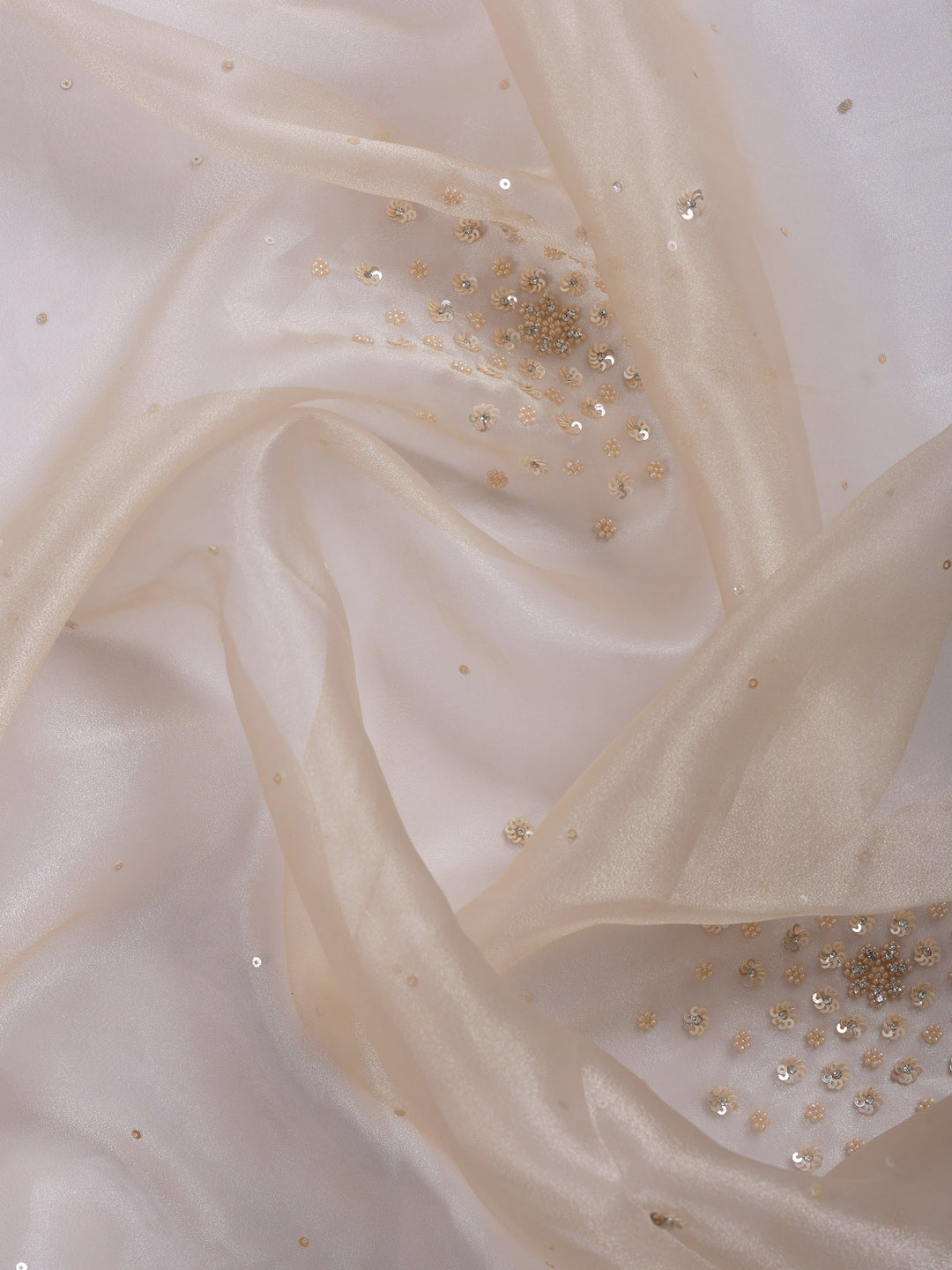 Cream Embroidered Organza Saree