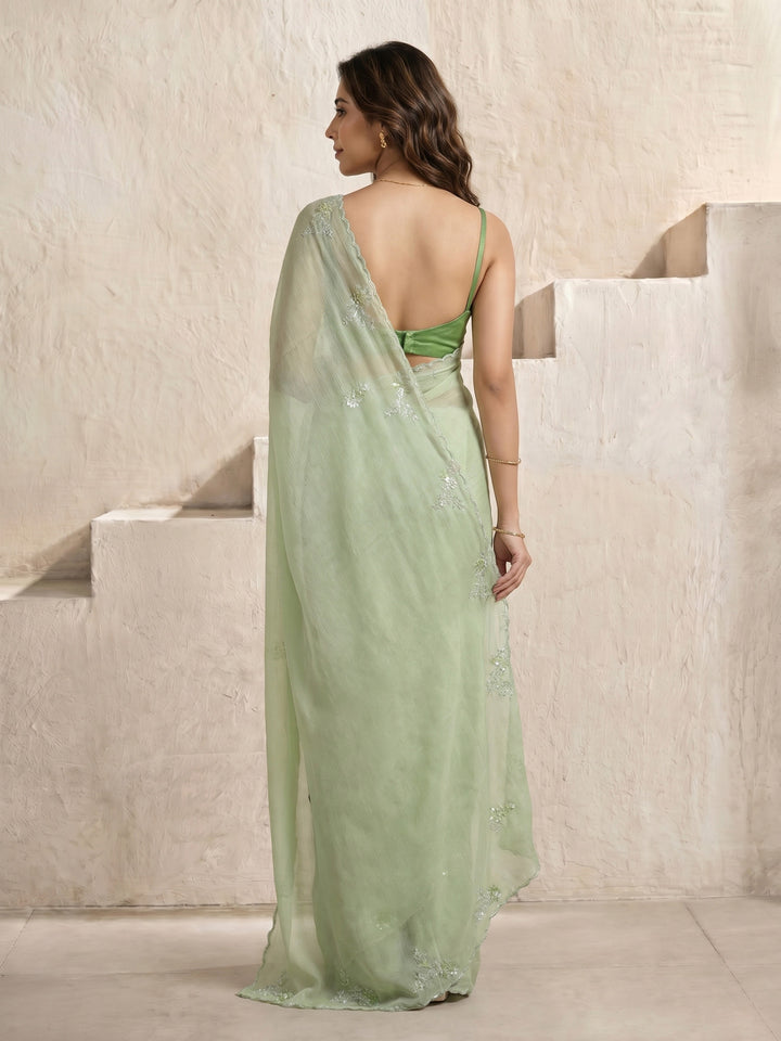Dusty Green Embroidered Organza Saree