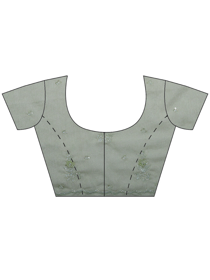 Dusty Green Embroidered Organza Saree