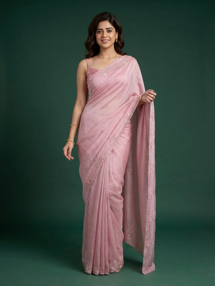 Pink Embroidered Organza Saree