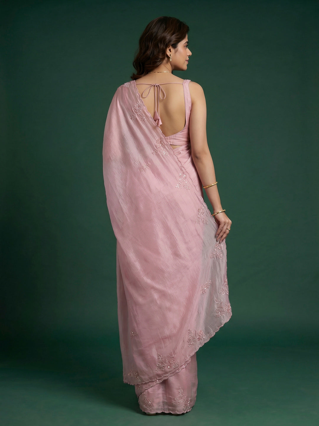 Pink Embroidered Organza Saree