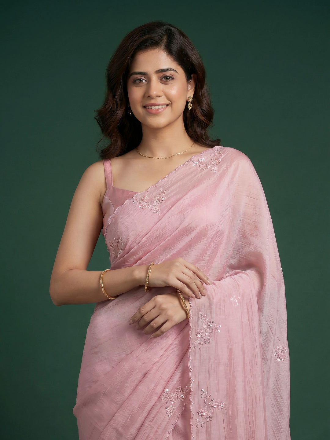 Pink Embroidered Organza Saree