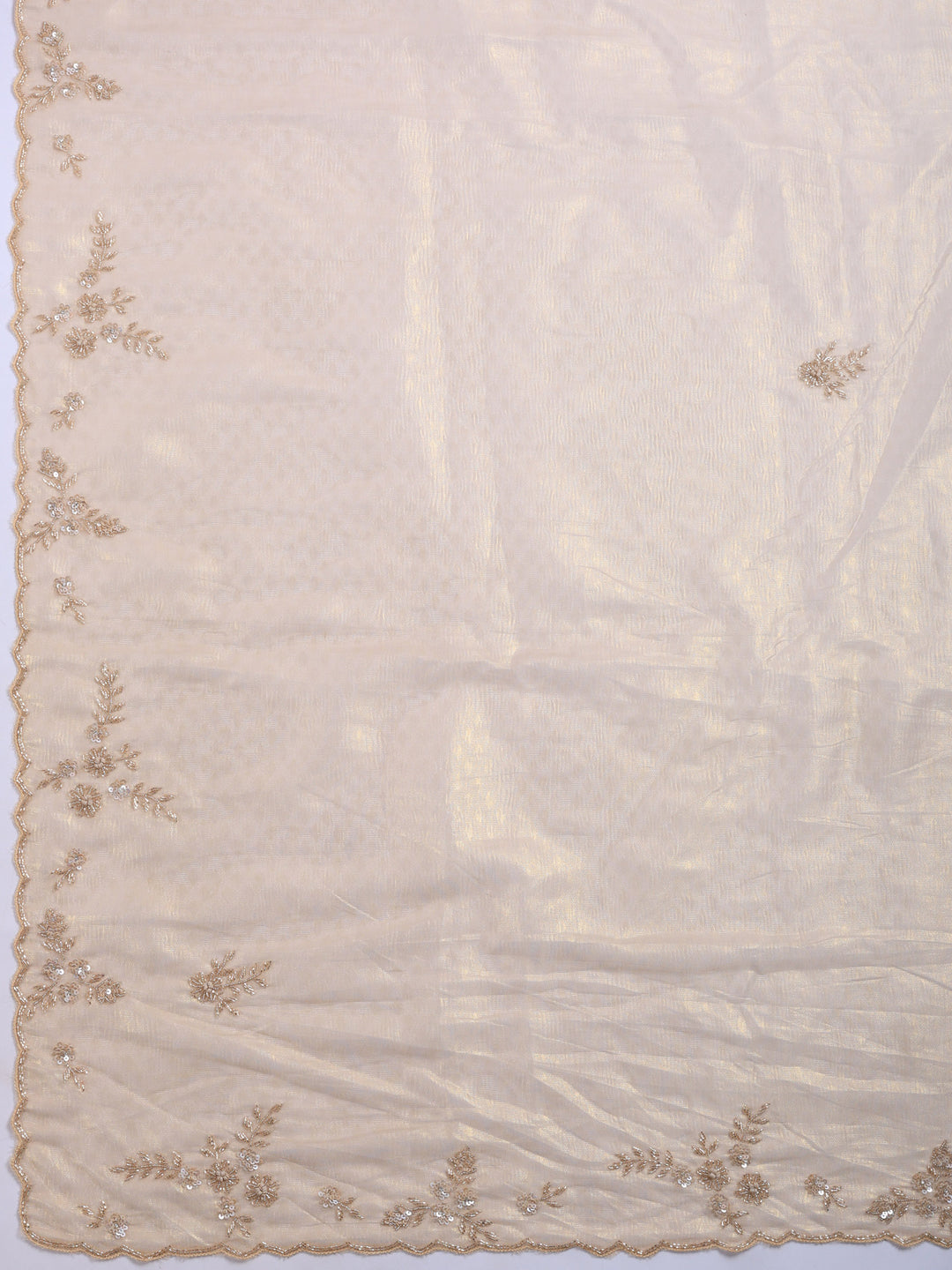 Golden Beige Embroidered Tissue Saree