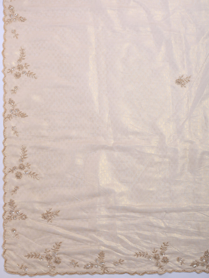 Golden Beige Embroidered Tissue Saree