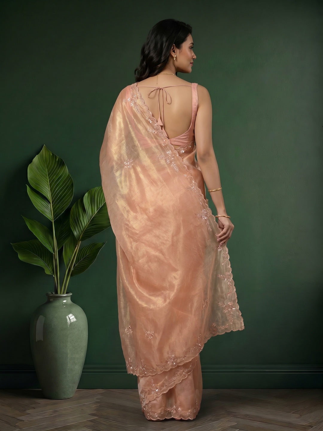 Pink Embroidered Tissue Saree