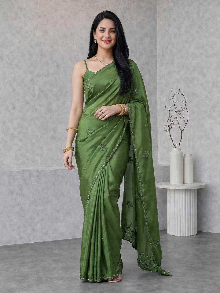 Green Embroidered Organza Saree
